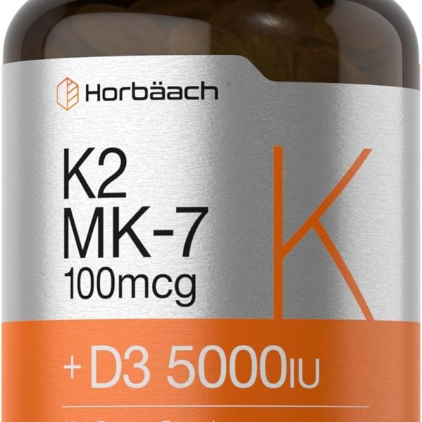 Horbaach D3 5000 IU + K2 MK-7 180 Softgels Huesos y Calcio Activo