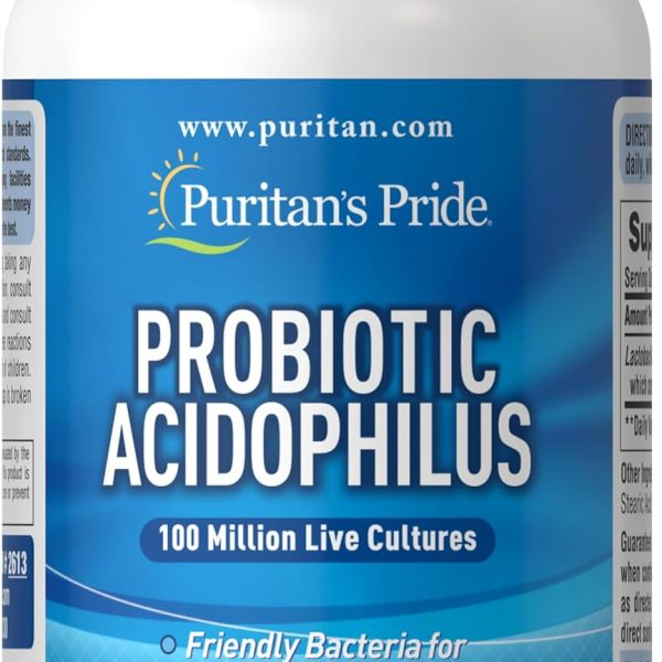 Probiótico Acidophilus 100 Million Puritan’s Pride 250 Tabs